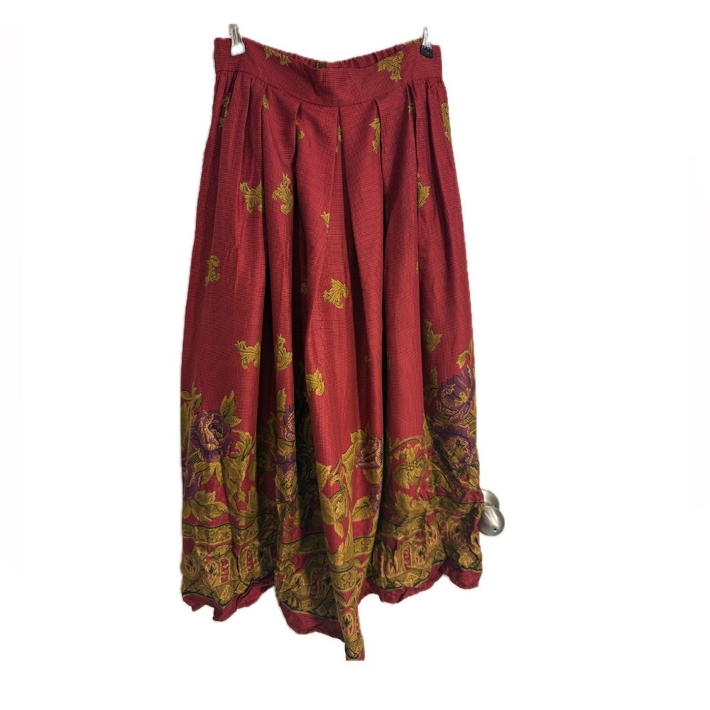Vintage Donna Morgan for Non Stop Red & Gold Floral Midi Skirt – Size 8